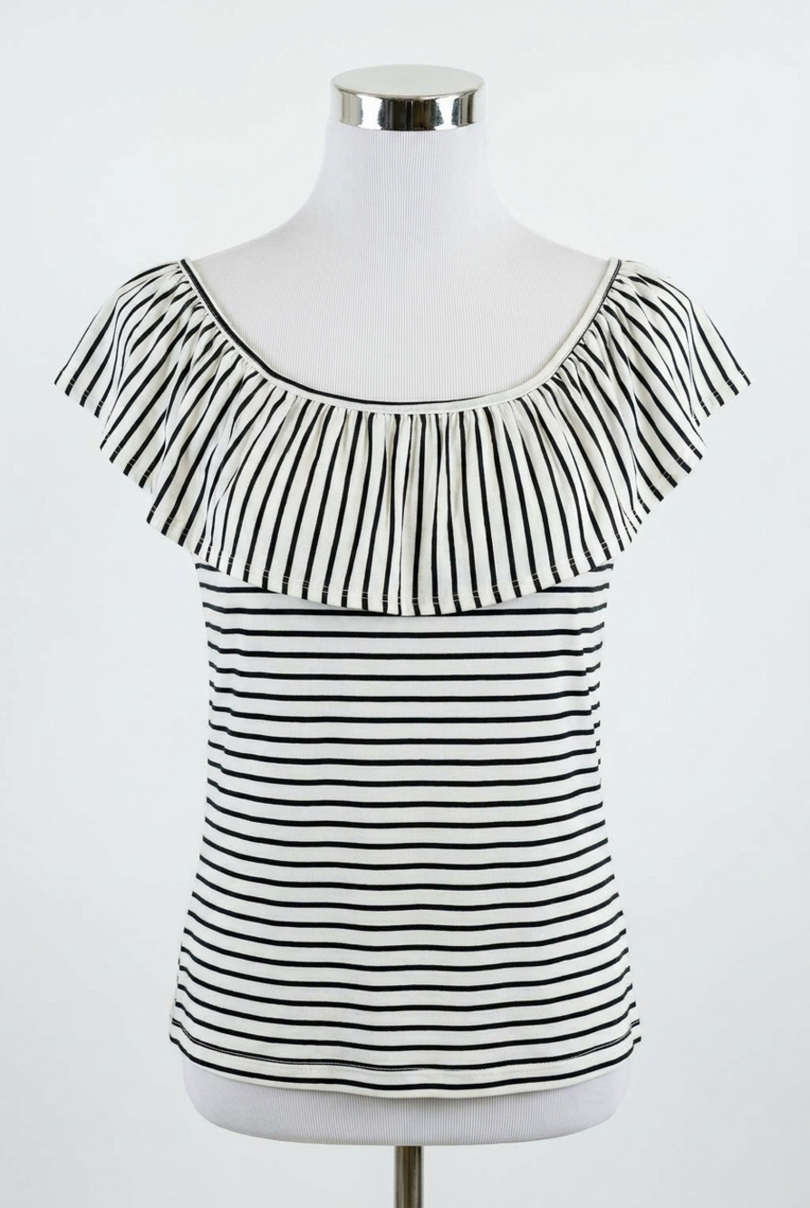 NEW HAPTICS extra time striped top in black and white stripe